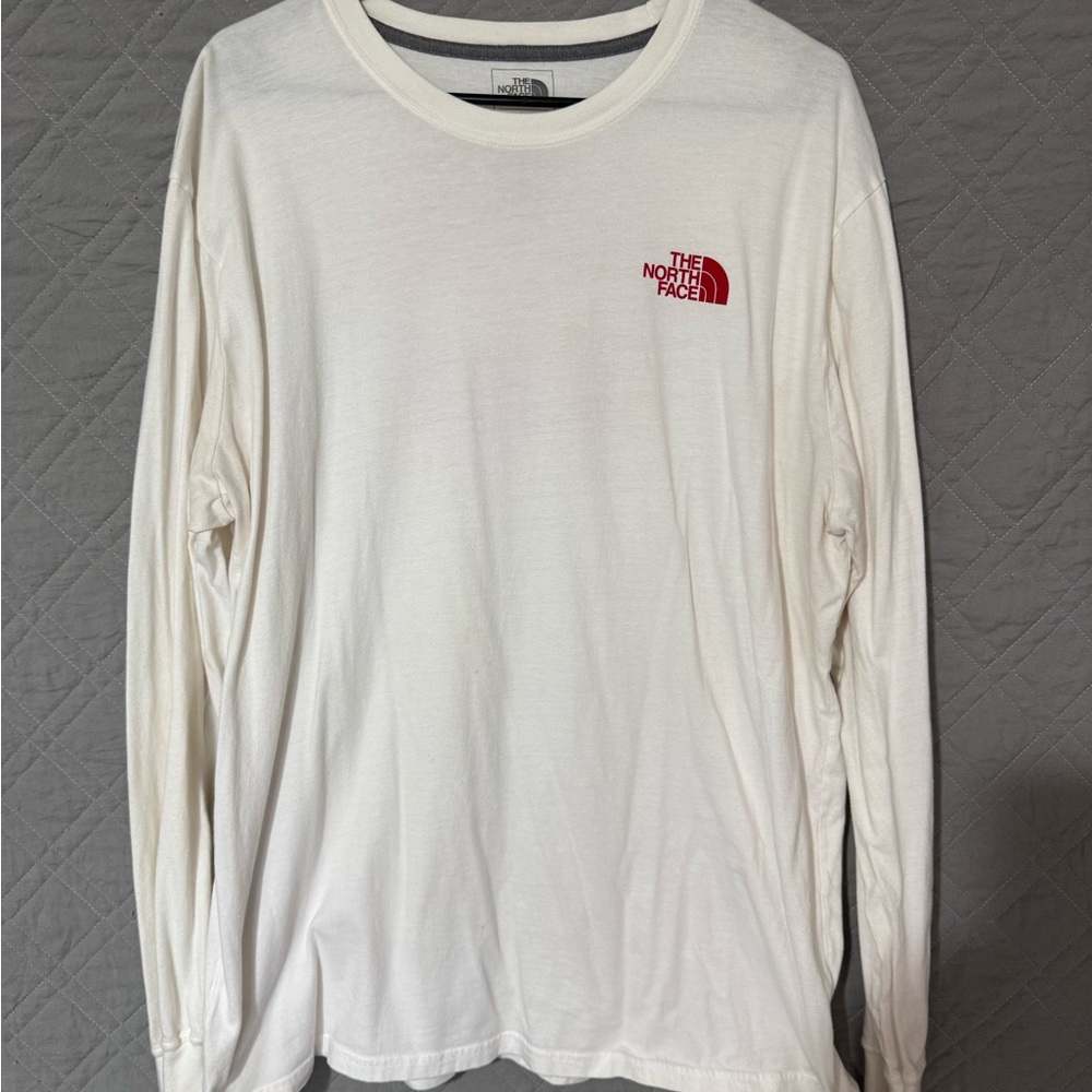 The North Face Men's White and Red Logo Long Sleeve Tee